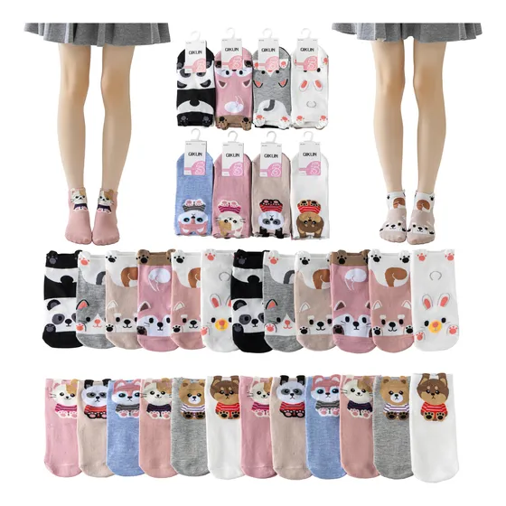 Pack 12 Calcetines Mujer Dibujos De Gatos Con Orejas Bambú