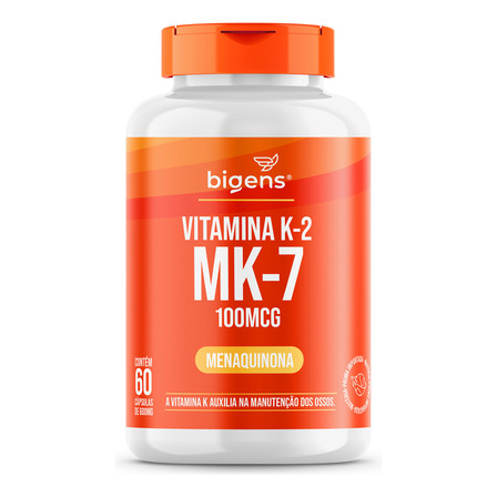 Vitamina K2 Mk-7, ( Mk7 ) 60 Cáps, 100 Mcg, Bigens Sabor Neutro Vitamina K2 Mk-7, ( Mk7 ) 60 Cáps, 100 Mcg, Bigens Sabor Neutro