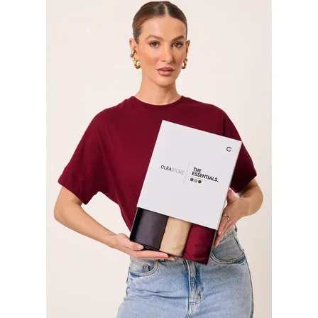 Kit De 3 T-shirts Oversized Intense Cléa Store Chumbo/bege/vinho P