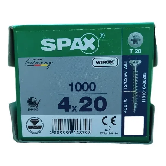 Tornillos Spax Madera 4 X 20 Caja 1000 Pz Cuerda Completa