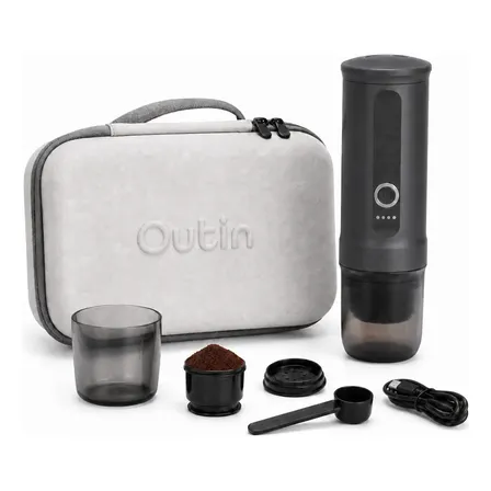 Kit Viagem Outin Nano Cafeteira Portátil Com Capa Protetora Cinza-escuro 5v