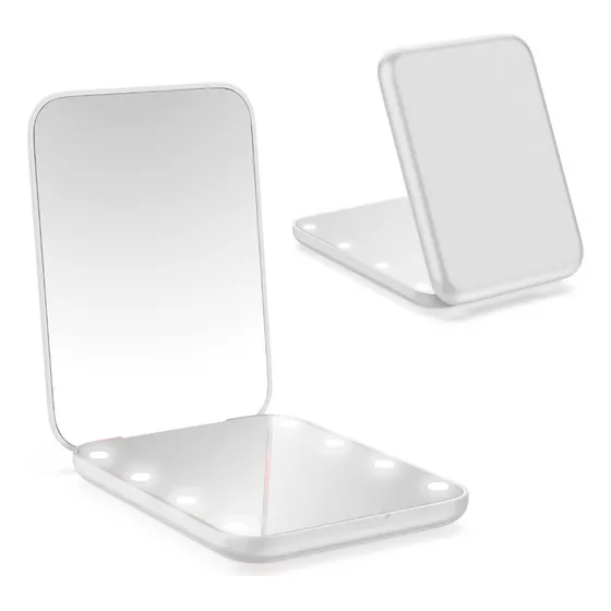 Espejo Portatil Luz Led Maquillaje Ideal Cartera Con Aumento