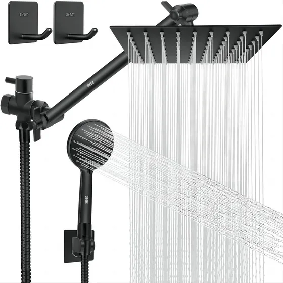 Skbe® Regadera de ducha Baño Cuadrada Color Negro Mate De Mano De Alta Presión 5 Modos