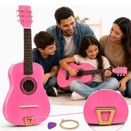 Mini Violão Infantil Ukulele Rosa Brinquedo Cordas De Aço Rosa