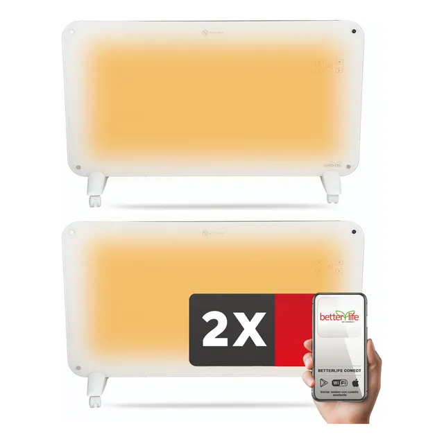 Calefactor Eléctrico Mural De Cristal (2 Uds) 2000 W Wifi