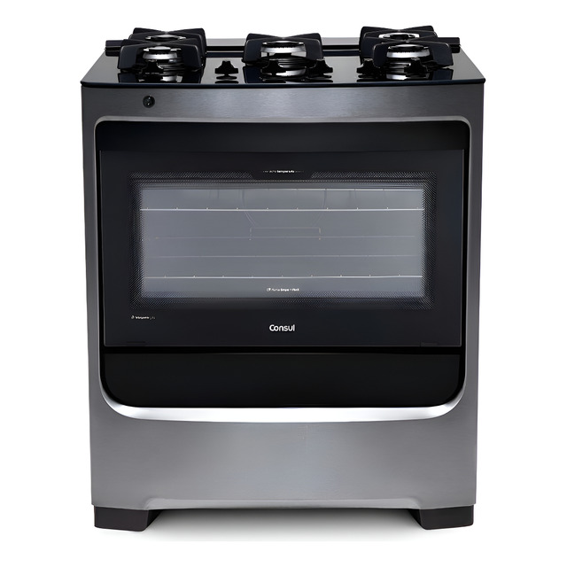 Fogão Consul 5 Bocas Cor Inox Com Mesa De Vidro E Trempe De Fogão Consul 5 Bocas Cor Inox Com Mesa De Vidro E Trempe De
