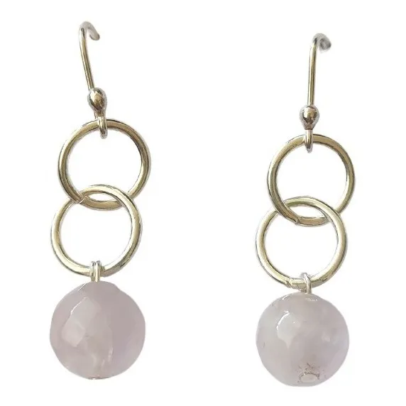Aros Colgantes Piedra Natural Cuarzo Rosa Plata