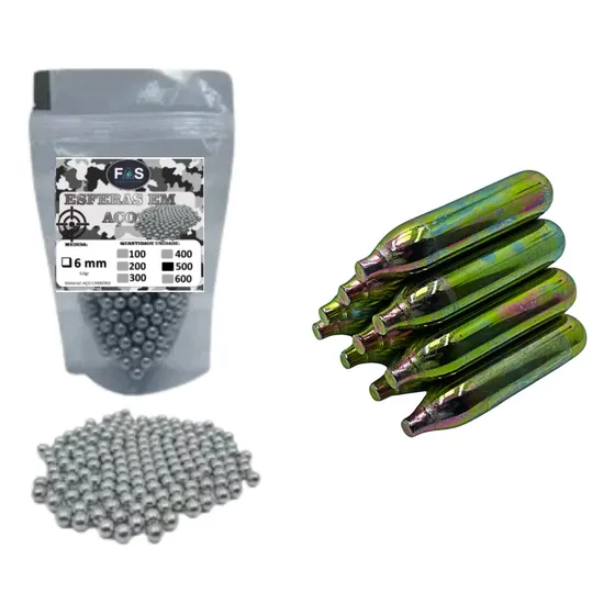 500 Esferas De Aço C11 Airgun Bbs 6mm + 10 Cilindros Co2 12g
