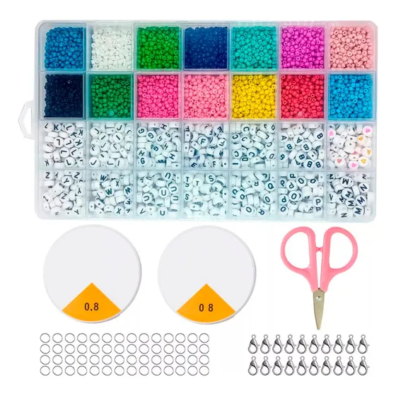 Kit Armado De Pulseras Con Tanza Mostacillas Y Tijera