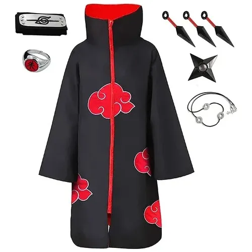 Capa Akatsuki Itachi+bandana+anillo+collar+shuriken+kunai