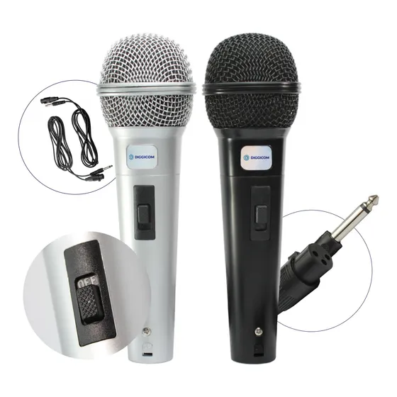 Kit 2 Microfones Profissional Duplo Karaoke Igreja Com Fio