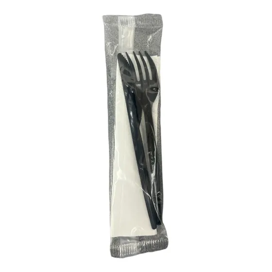 Set De Cubiertos Negro(tenedor+ Cuchillo+ Servilleta) 500und