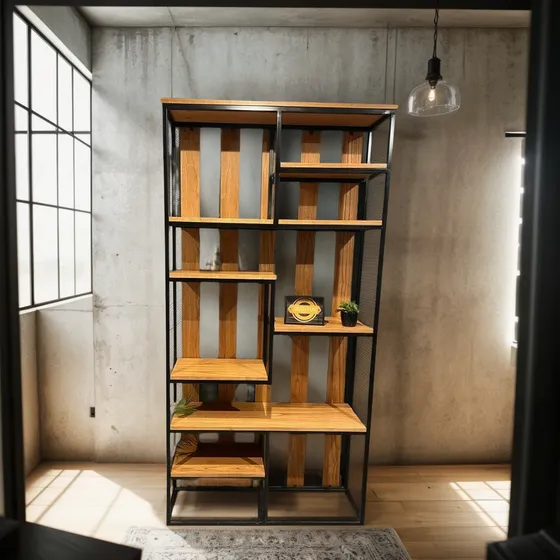 Biblioteca Divisor Ambiente Monoambiente Hierro Madera 90x30