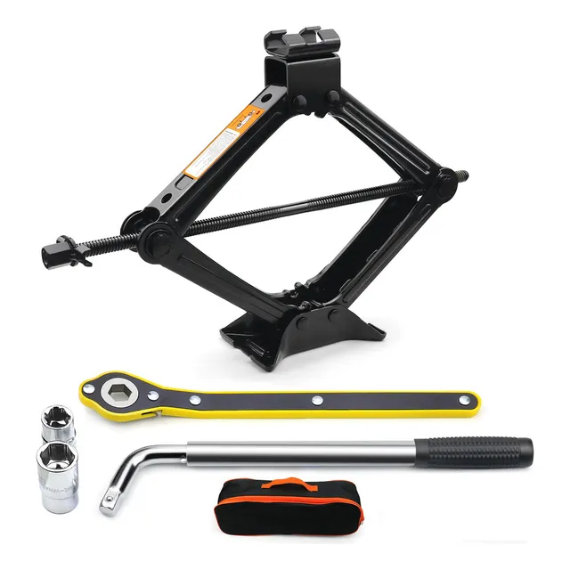 Kit De Gato Hidráulico Para Auto - 2 Toneladas Gato Portátil Para Auto, Kit de Gato de Tijera con Llave Telescópica | Ideal para Carro y SUV, Mecanismo Inteligente con trinquete | Material Resistente