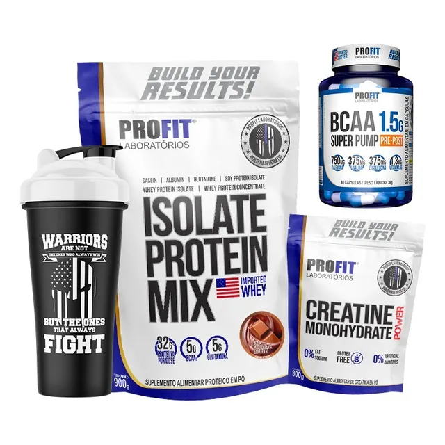 Combo Whey Isolate Profit 900g+ Bcaa+ Creatina 300g + Vaso