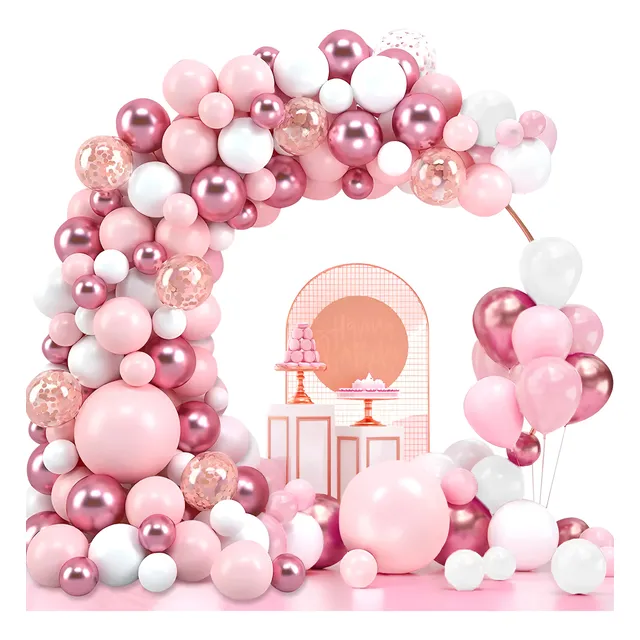 Decoración Arco De Globos Tonos Rosados Niña Mujer
