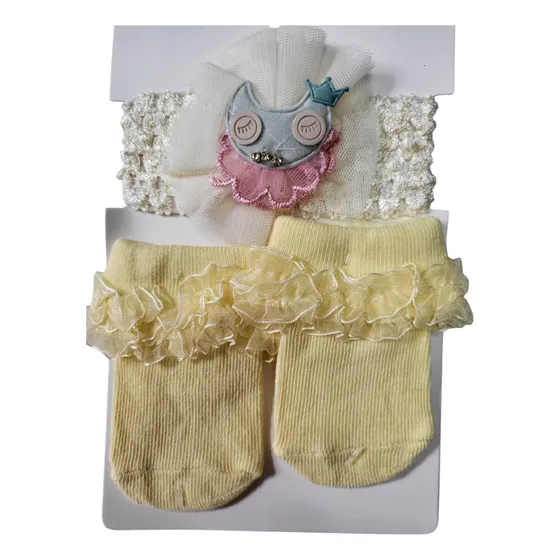 Vincha Y Medias De Bebe Amarillo 0 A 6 Meses