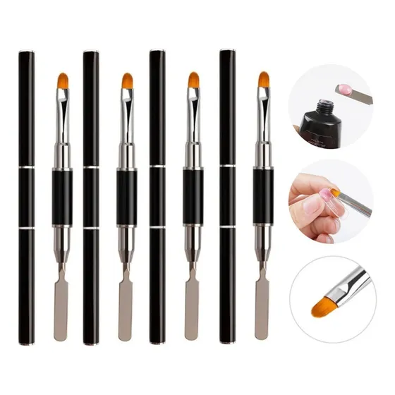 4 Pinceles Para Uñas Polygel/acrigel Doble Con Espátula