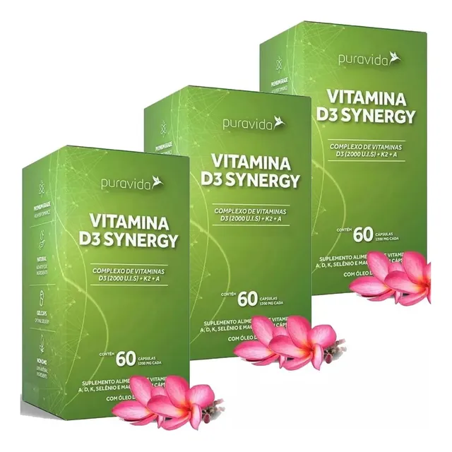 Kit 3x Vitamina D3 Lipossomal + Vit K2 - 60 Caps - Puravida