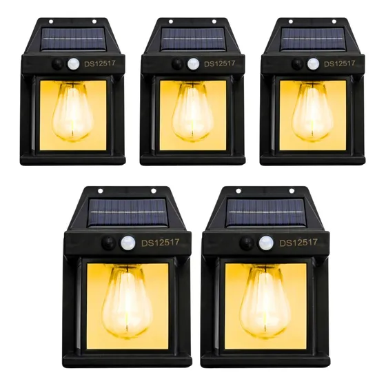 5 Arandelas Solar Parede Lâmpada Filamento Led Muro Colonial