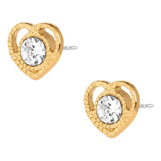 Aretes Corazones Dorados Con Cristal Aretes Corazones Dorados Con Cristal