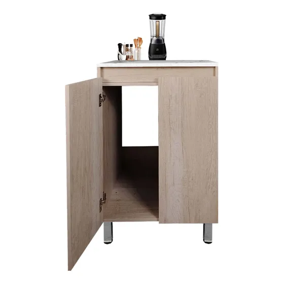 Gabinete Inferior De Cocina Decomobil Para Parrilla Color Encino Polar - Mármol Blanco