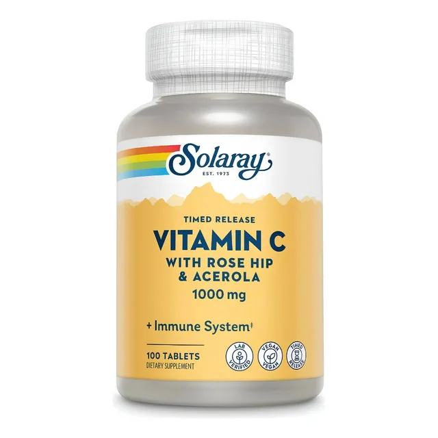 Vitamina C Con Escaramujo Y Acerola Solaray 100 Tabletas Sin Sabor