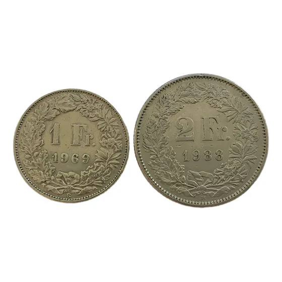 Suiça 2 Moeda 1 E 2 Francos 1969, 1988