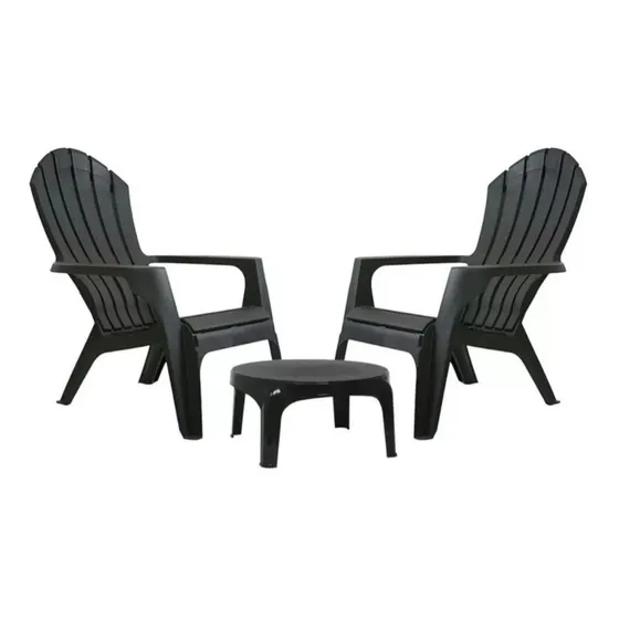 Mueble De Jardin Sillón Miami X2 + Mesa Ratona Color Negro Garden Life