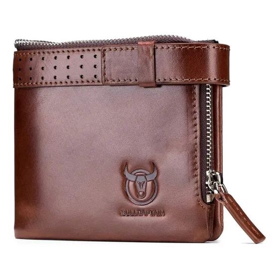 Bullcaptain - Billetera De Cuero Brillante Qb-059-cf Café