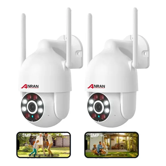 Anran 2pcs 5g Cámara De Seguridad Wifi Ip 360 Exterior Impermeable 3MP HD Con Audio Alarma Blanco + ARCCTV App