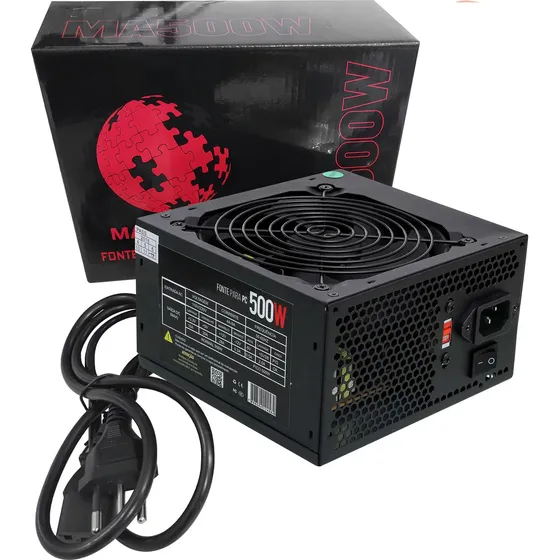 Fonte de alimentação computador pc cpu MA500W 127/220V atx 5a cor preto