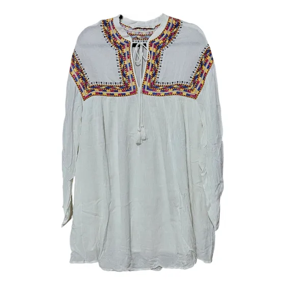 Camisola Zara De Algodón Con Canesú Mangas Y Espalda Bordada