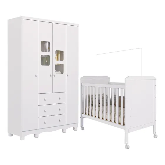 Quarto Bebê Berço Cloe 2em1 Guarda Roupa 4 Portas Uli Peroba