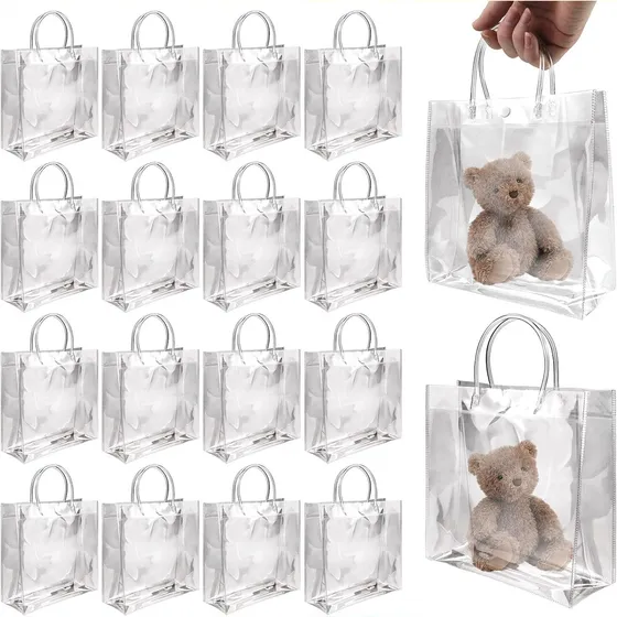 25 Bolsas De Regalo Transparentes Con Asas Pequeñas, Reutilizables Bolsas Transparentes Bolsas De Caramelo Bolsas De Regalo Para Boda, Cumpleaños Fiesta San Valentín Navidad 20x20x8cm