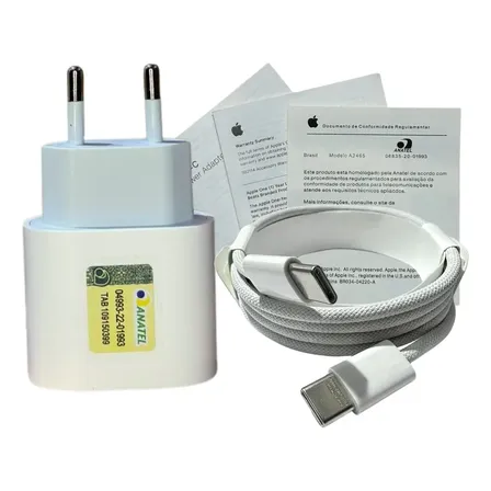 Carregador 20w Apple+cabo Tipo C iPhone 15 E 16 60w Original