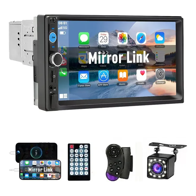 1 Din Estéreo Para Auto Fnbrli Mirrorlink 7 In Bt Con Cámara