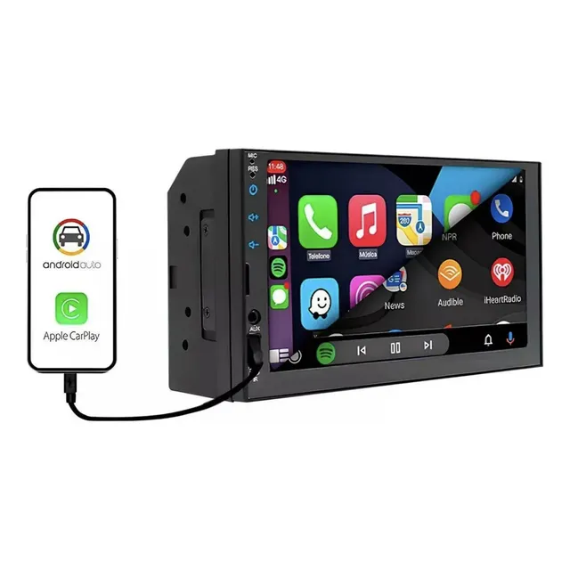 Multimídia Mp5 2din 7 Carplay Android Auto Espelhamento Usb H-tech Preto