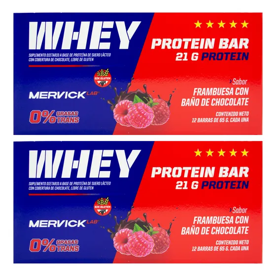 Mervick X2 Whey Protein Barra Frambuesa Chocolate 12u