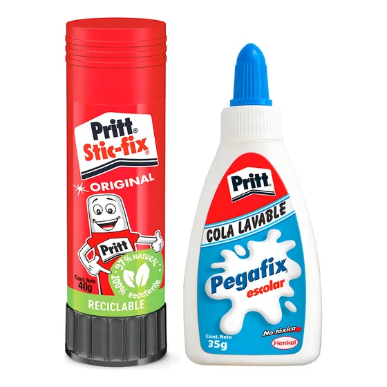 Pack Pegamento Escolar Stick Fix 40g + Cola Fria 35g Pritt