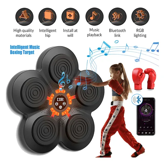 Hysmart Máquina Portátil De Boxeo De Música Electrónica, Con Guantes Rojos. Conexión Bluetooth Para Reproducir Música, Ritmo De Ejercicio Y Fitness, La Mejor Herramienta, Fácil De Instalar,