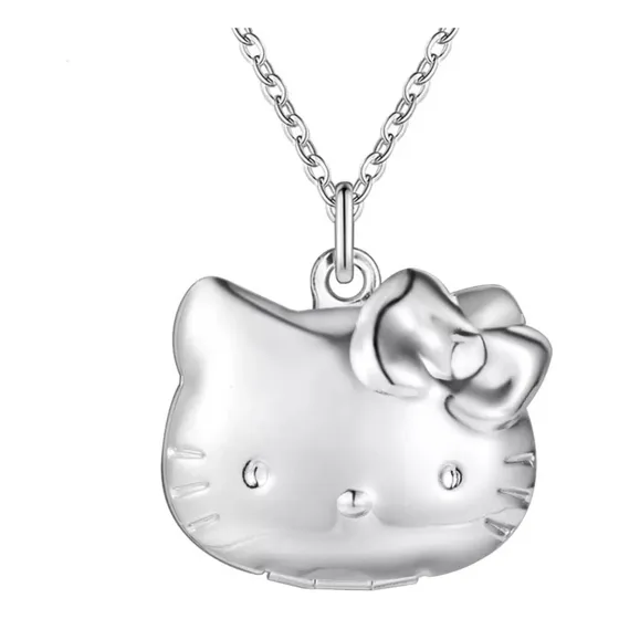 Collar Con Dije De Hello Kitty Relicario De Plata Ley  .925