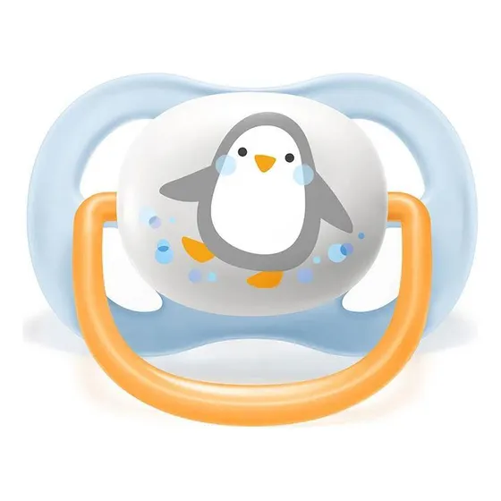Chupeta Philips Avent Ultra Air 0 a 6 Meses Laranja e Azul Pinguim