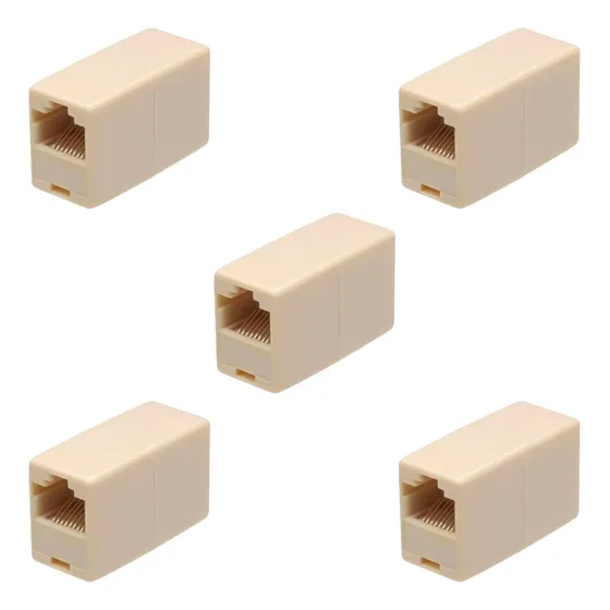 Kit 5 Emendas Dupla Fêmea Rj45 8 Vias 35x20mm Multitoc