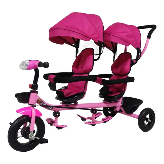 Triciclo Para Niños Gemelar Doble Giratorio 360,luz,sonido Color Rosa