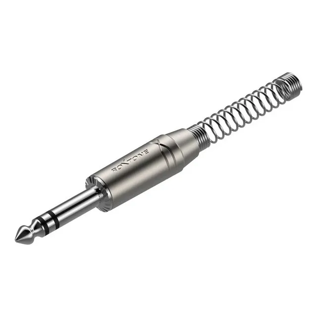 Conector macho estéreo P10 niquelado con resorte RJ3PP-NN Roxtone