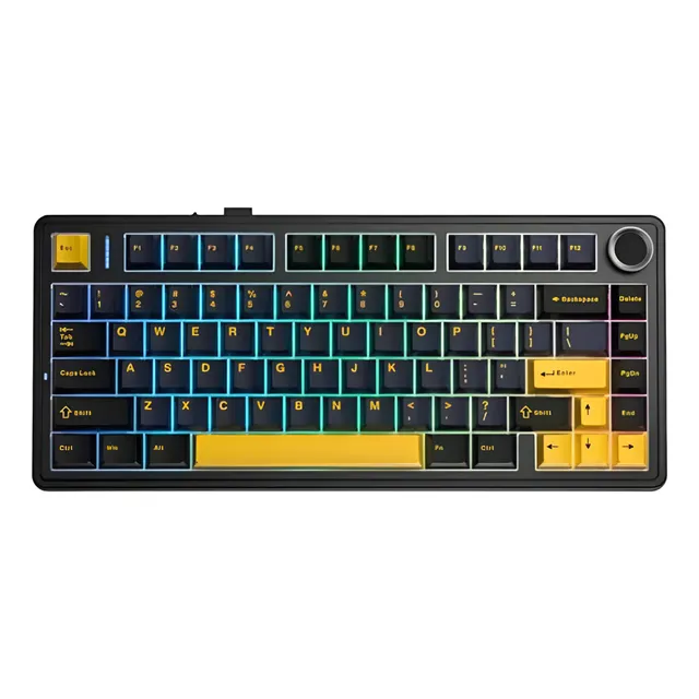 Teclado Mecánico Inalámbrico Aula F75 para Jugadores Negro Rgb Trimodo Color Negro Idioma Inglés Ee Uu