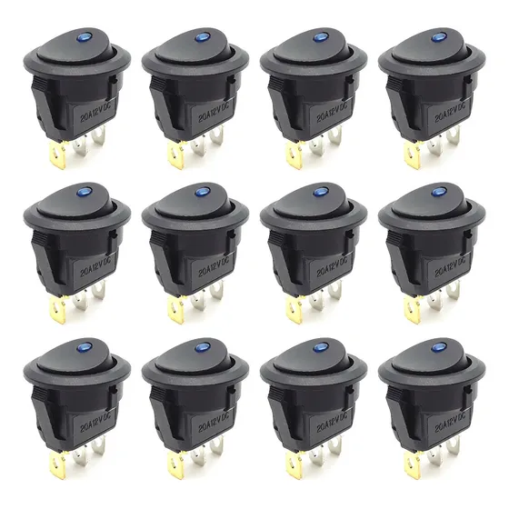 Kit 12 Interruptor Chave Botão Led Redondo 23mm 12v On Off Cor Azul