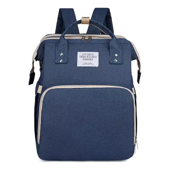 Mochila 2en1 Bolso Maternal Cuna Cambiador Plegable Portable Color Azul Diseño De La Tela Liso