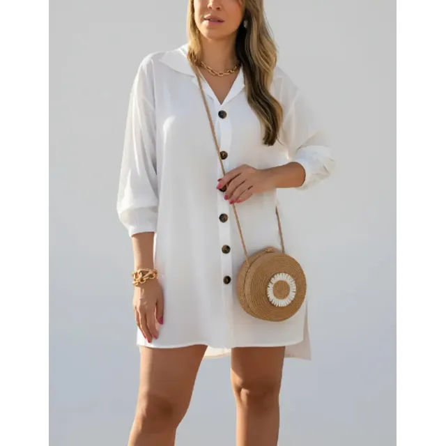 Blusa Feminina Tipo Chemise Camisão Básica Social Ou Praia